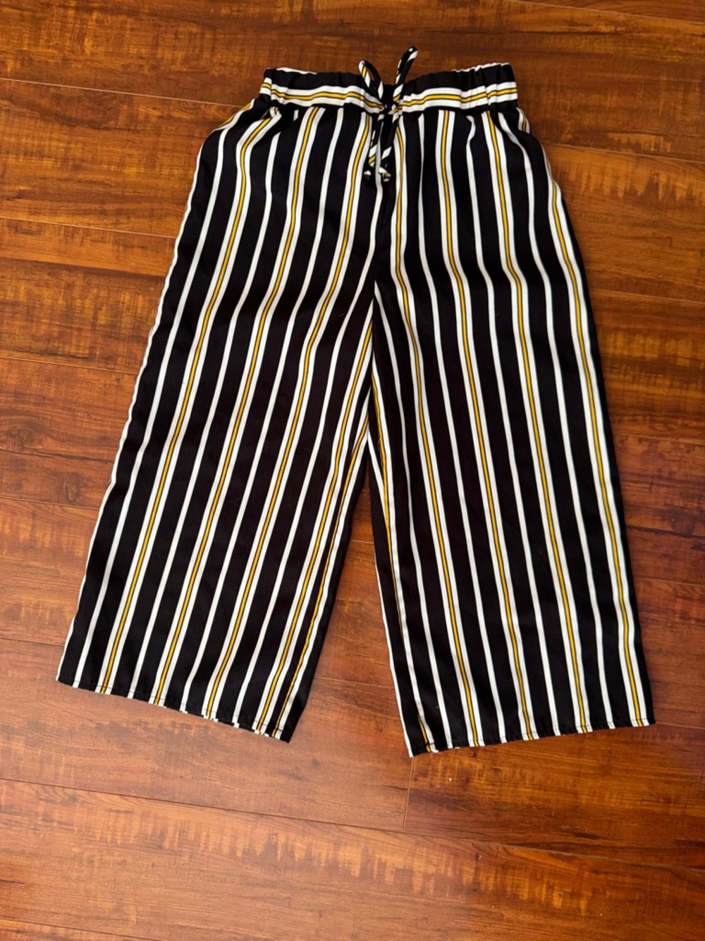 Lily Bleu Black, White & Mustard Stripe Wide-Leg Kids Pants